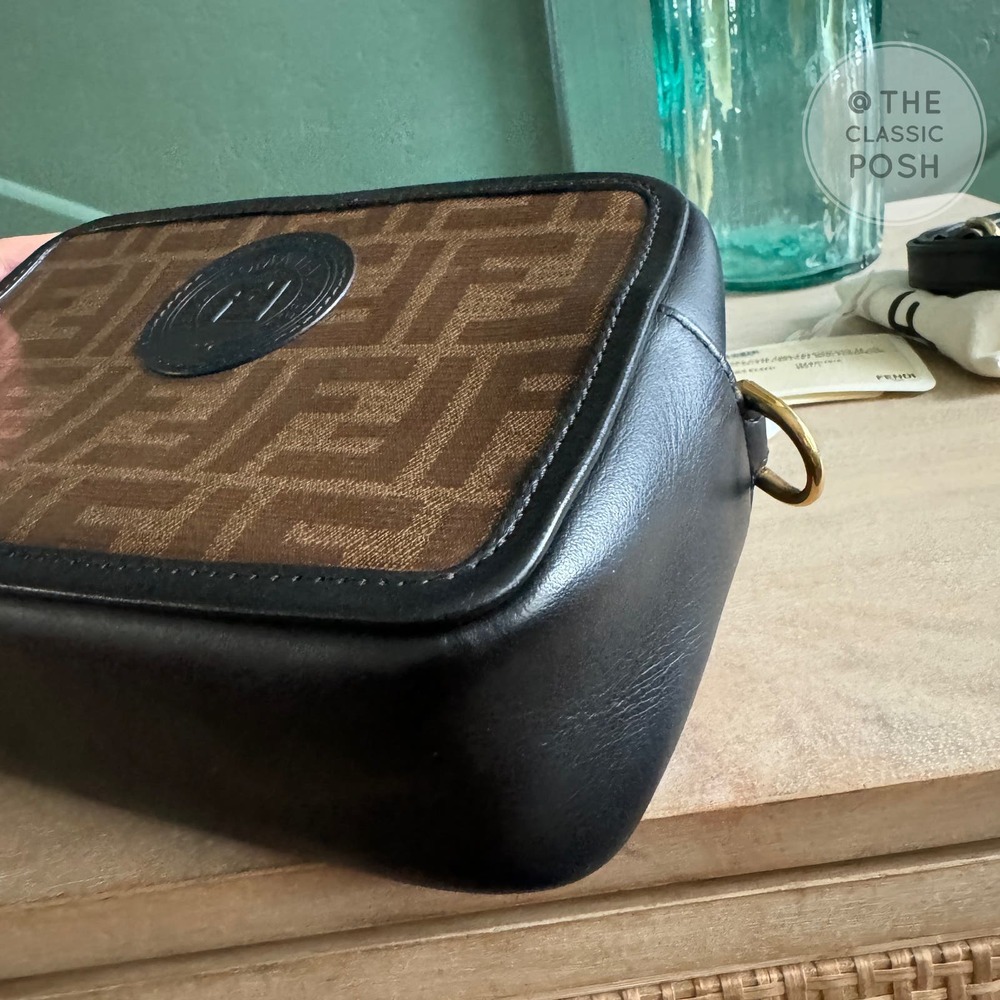 Fendi Glazed Fabric Vitello Century 1974 Stamp Black Camera Case Bag - Picture 8 of 14